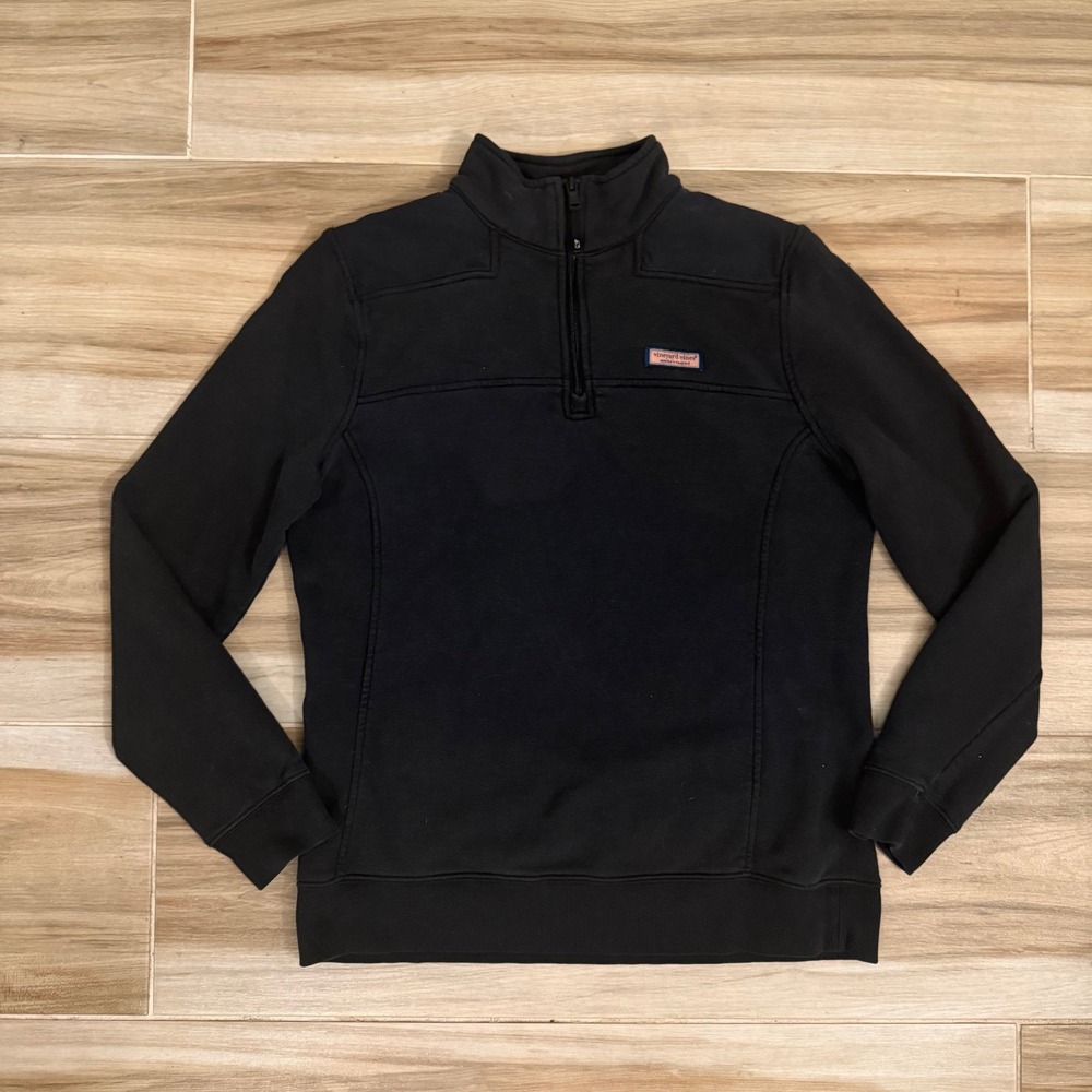 Vineyard Vines Womens Black Quarter Zip Pullover Sweatshirt Whale Logo RN134578
